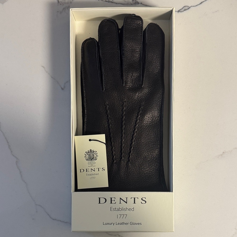 Men's Dents Black Leather Gloves - Size M